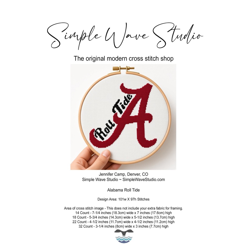 Alabama Roll Tide Football Counted Cross Stitch Pattern Chart